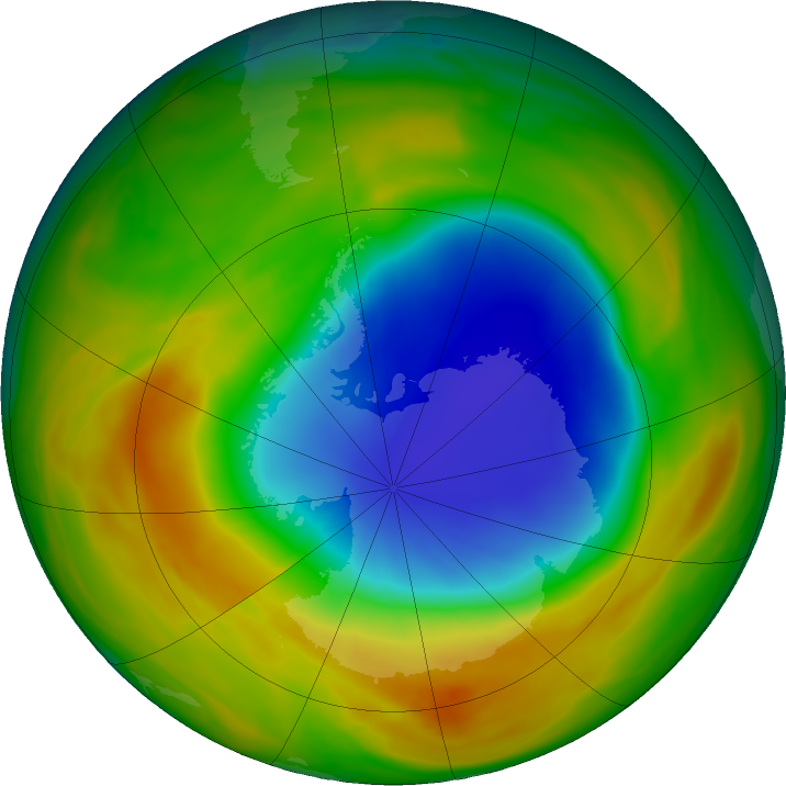 Antarctic ozone map for 13 October 2019